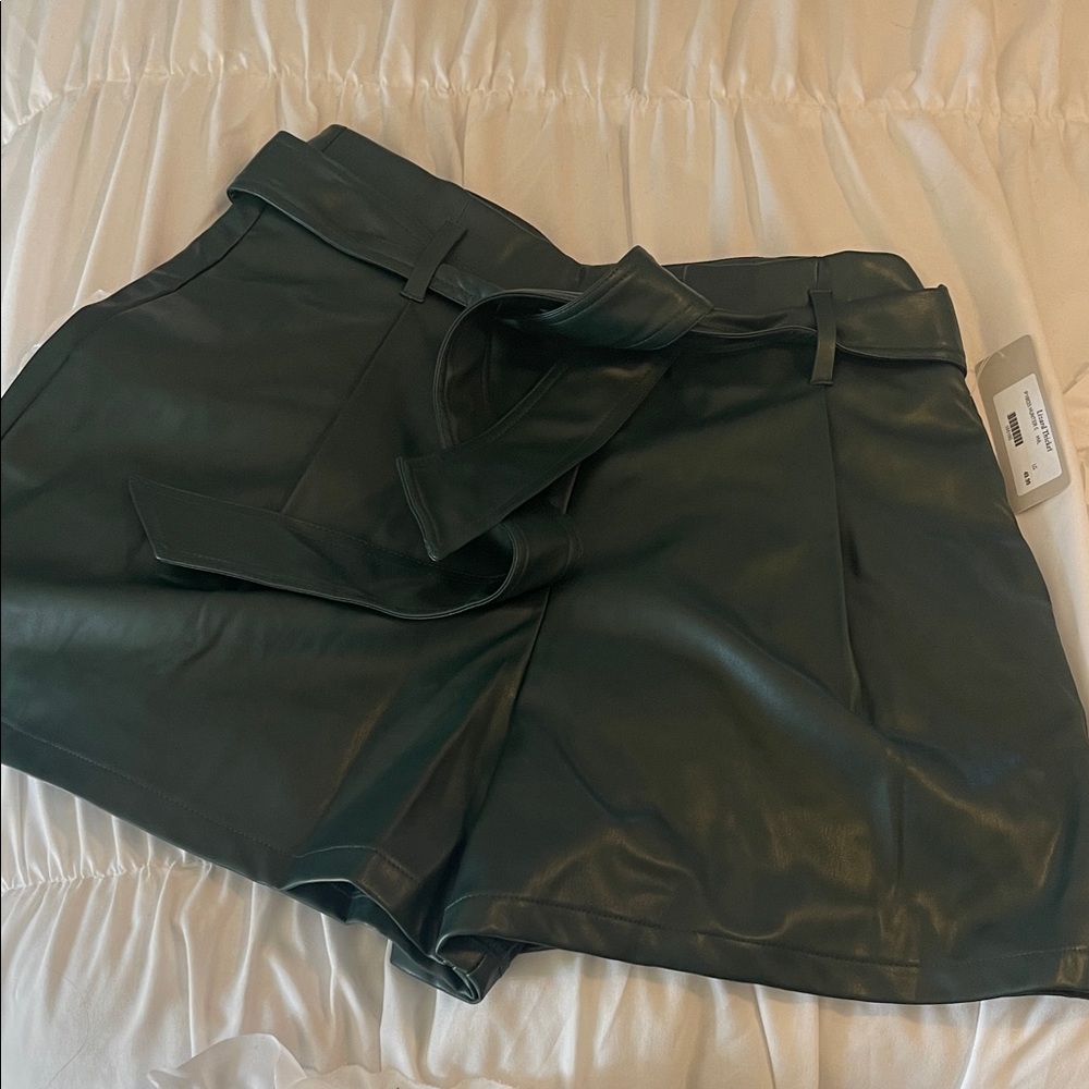 How Very Loved Green Faux Leather Shorts